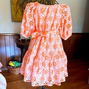 Lily Pulitzer Kerrigan Elbow Sleeve Cantaloupe Funflower Eyelet Dress